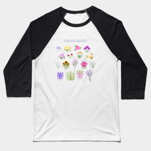 English Cottage Garden on White Background Baseball T-Shirt